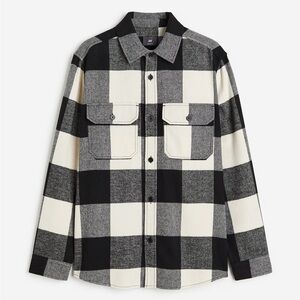 [US Yth18/Adult:M]H&M Black,Gray and White Checker Snap Button Flannel Overshirt